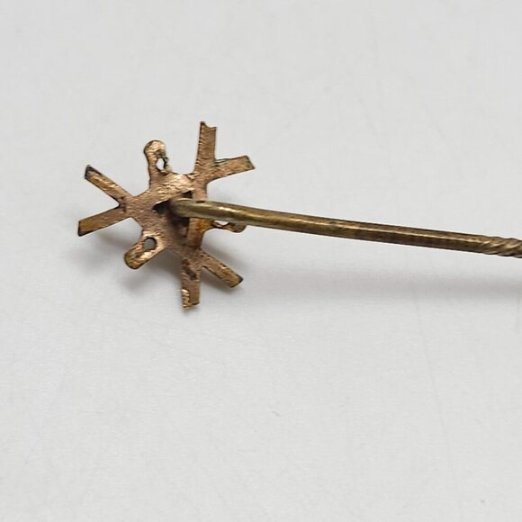 Vintage Gold Tone Stick Pin With Blue Opal Gemstone Accent Starburst Design - Picture 4 of 5